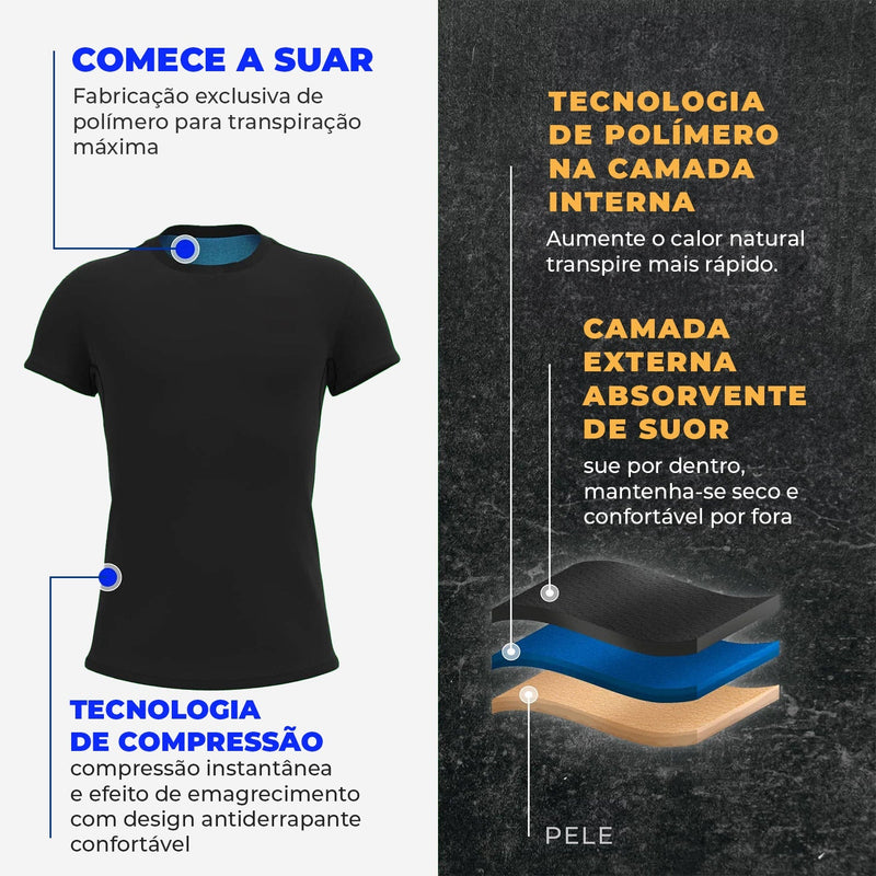 Camiseta masculina Efeito Sauna Manga Curta + Kit Elastico + Combo Barriga zero - 3 POR 1